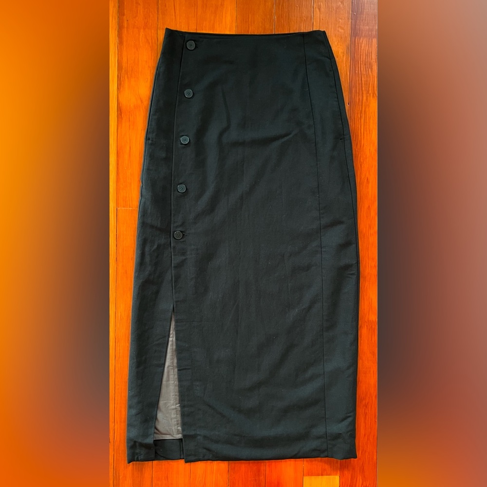 NWOT Madewell Linen-Cotton Blend Wrap Midi Skirt - Size 0 - Black - Picture 6 of 8